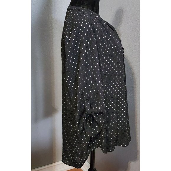 Faded Glory Blouse XL Black Polka Dots16/18 Roll Tab Sleeves Glitter Holiday - Picture 6 of 9
